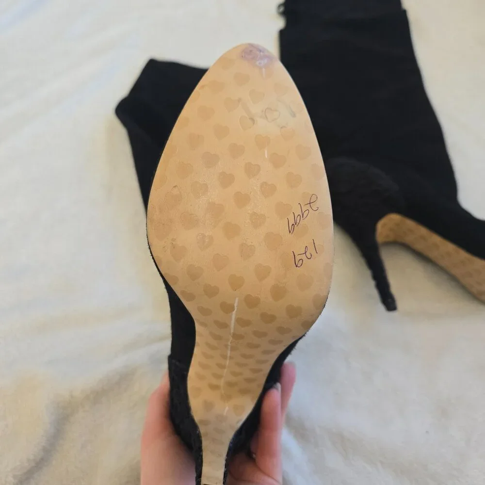 Betsey Johnson‎ Over The Knee Leather Suede High Heel Boots Black Size 8 1/2